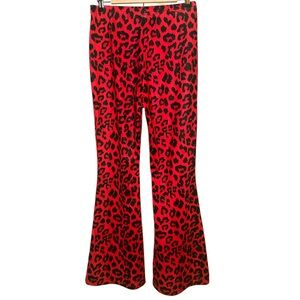 Vibrant Red/Orange Leopard Print Flared Pants
